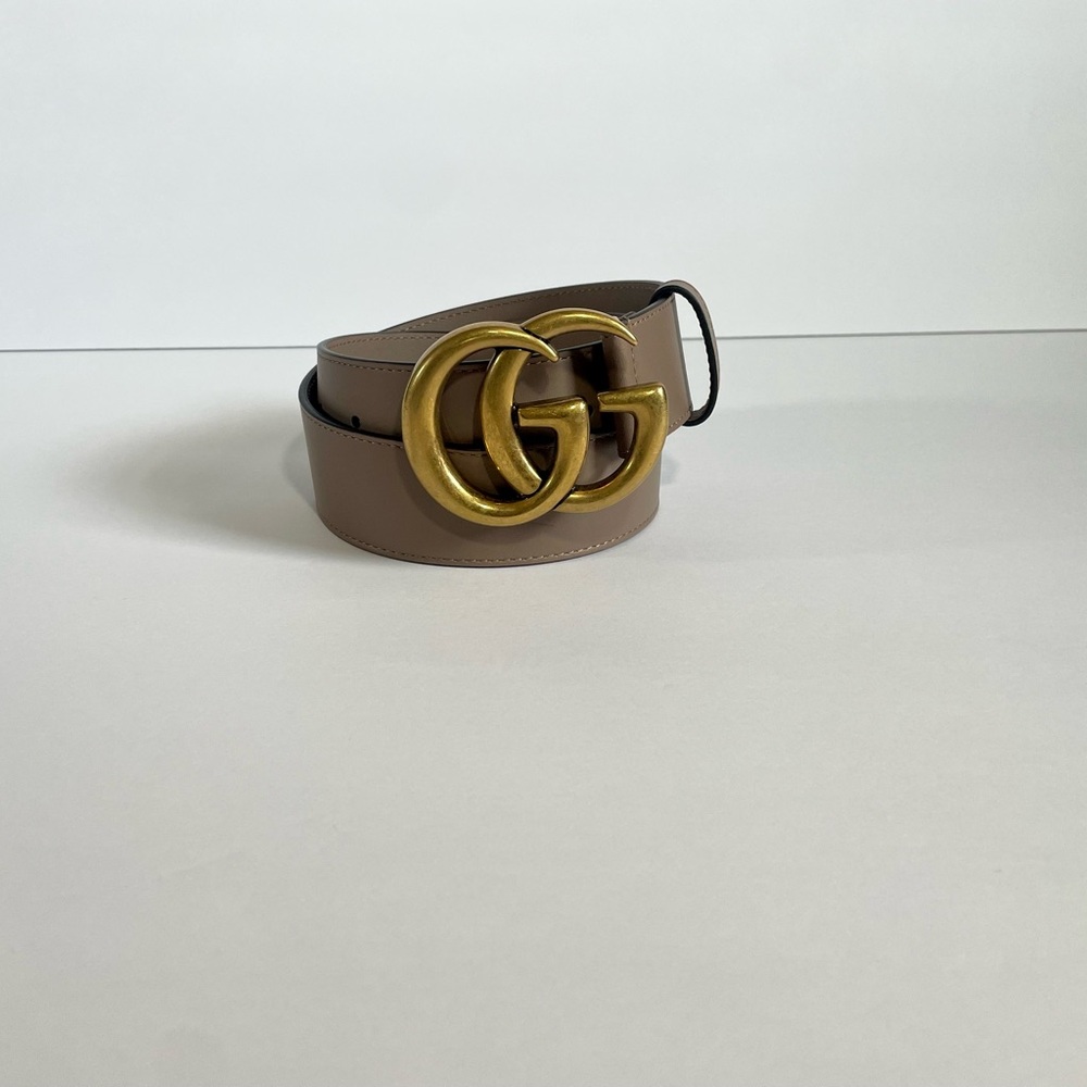 Gucci Tan Leather Belt with Gold GG Buckle